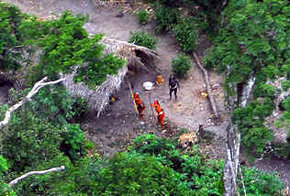 Miembros de una tribu no contactada del Amazonas fotografiados desde un helicóptero. 