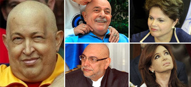 En la imagen, Hugo Chávez, Luiz Inácio Lula da Silva Cristina Fernández de Kirchner, Fernando Lugo y Dilma Rousseff.