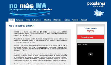 Cierran la web 'No más IVA' de Esperanza Aguirre contra la subida del IVA del año 2010