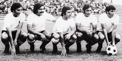 La histórica delantera de Colo Colo 1973: Sergio Ahumada, Sergio Messen, Carlos Caszely, Elson Beiruth y Fernando Osorio. 