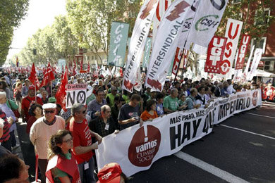 La cabecera de la manifestación de este domingo en Madrid