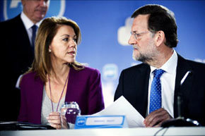 El presidente del Gobierno, Mariano Rajoy y la secretaria general del PP y presidenta de Castilla-La Mancha, María Dolores de Cospedal.