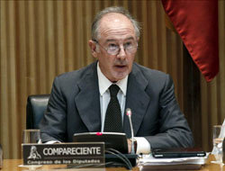 El expresidente de Bankia, Rodrigo Rato, durante su comparecencia en el Congreso. 

