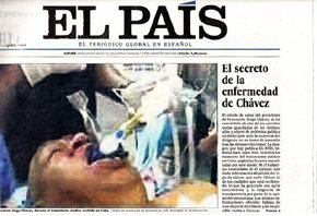Portada de la edición de ‘El País’ con la falsa imagen de Chávez, retirada ayer por el diario