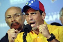 El candidato presidencial de la oposición venezolana, Henrique Capriles