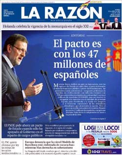 Portada de La Razón del martes, 30 de abril en defensa de Rajoy