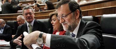 Mariano Rajoy, Soraya Sáenz de Santamaría y Alberto Ruiz Gallardón. (EFE)