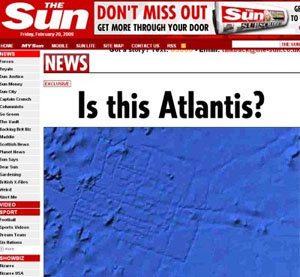 Supuesta foto satelital de restos de la Atlántida sumergida publicada por el diarioinglés “The Sun” 