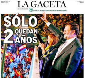 Aplastante portada de ‘La Gaceta’ en el aniversario de la victoria de Rajoy: “Sólo quedan dos años”