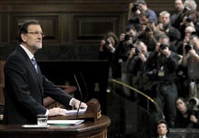 El presidente del Gobierno, Mariano Rajoy, durante su intervención inicial en el debate sobre el estado de la nación que arranca hoy en el Congreso