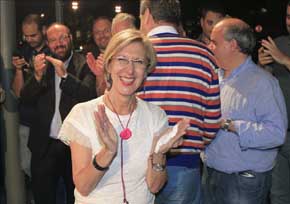 La líder de UPyD, Rosa Díez, durante el acto de inicio de campaña de las elecciones europeas celebrado en Madrid. EFE