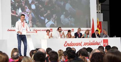 El secretario general del PSOE, Pedro Sánchez, en el acto en Barcelona. Foto: PSOE