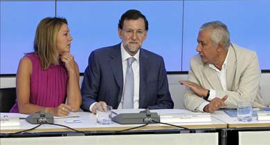 Cospedal, Rajoy y Arenas…, los tres secretarios generales del PP en ‘los tiempos Bárcenas’. Foto EFE