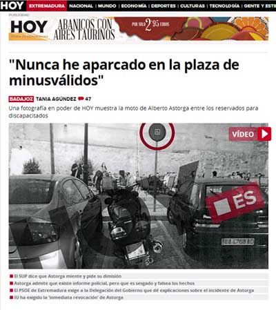 Captura de la portada del diario HOY con una imagen que demuestra la infracción