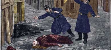 La policía de Scotland Yard descubre el cadáver de Mary Jane Kelly, la última víctima de Jack el Destripador. (Corbis)