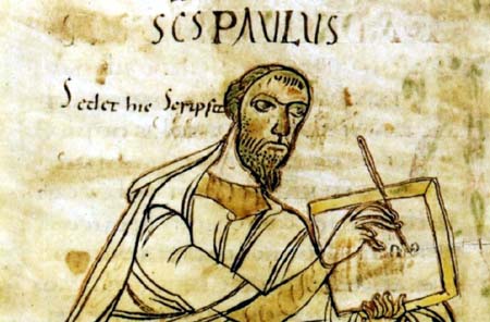 Grabado del siglo IX que muestra San Pablo escribiendo.

