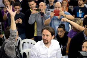 Pablo Iglesias durante el arranque de la asamblea ciudadana de Podemos celebrada el pasado fin de semana en el Palacio Vistalegre. (Daniel Muñoz)