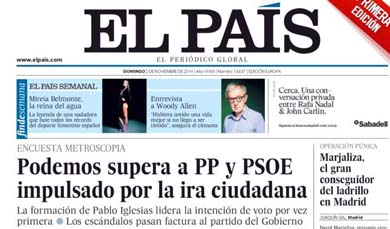 Extracto de la portada del diario El País del domingo 2 de noviembre 