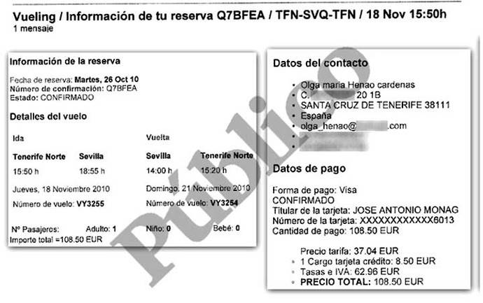 Detalle de uno de los billetes adquiridos por José Antonio Monago. Fuente: Publico.es