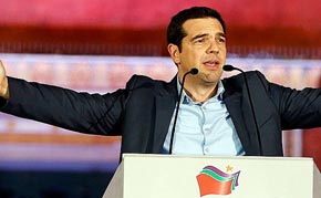 El líder de Syriza y futuro primer ministro griego, Alexis Tsipras, habla ante sus seguidores tras su victoria electoral 
