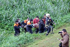  Operaciones de rescate de víctimas del avión que se estrelló en un río en Taipei. (Foto: AFP)