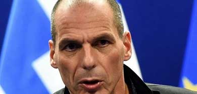 Imagen del ministro de Finanzas griego,Yanis Varufakis, durante una rueda de prensa en Bruselas tras la reunión del Eurogrupo 