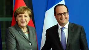 Imagen de la canciller alemana, Angela Merkel, y el presidente de Francia, François Hollande, durante una conferencia de prensa en Berlín