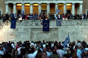 Manifestación proeuropea en Atenas, delante del parlamento 
