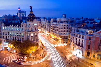 Madrid, Gran Vía y Alcalá, vista nocturna