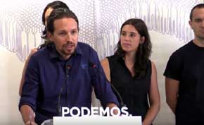 El líder de Podemos, Pablo Iglesias, en su comparecencia ante los medios