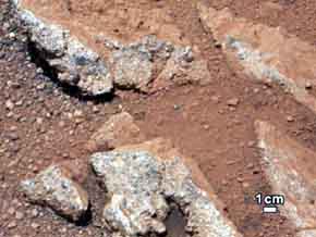 Detalle de las piedras que la Curiosity encontró en Marte, en el cráter Gale, al poco de aterrizar en 2013. (NASA)