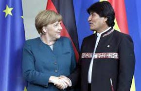 Angela Merkel y el presidente de Bolivia. Evo Morales