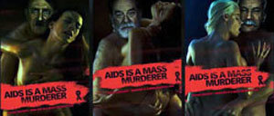 Cartel del anuncio alemán contra el VIH donde aparecen Hitler, Stalin y Hussein- 