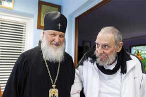 Fidel Castro con el patriarca ruso Kiril