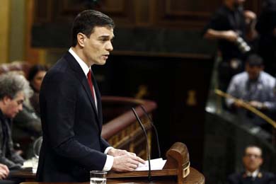 Pedro Sánchez durante su discurso de investidura este martes...