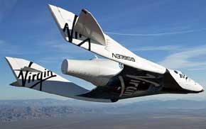 La nave SS2 de Virgin durante uno de los vuelos de prueba Virgin Galactic