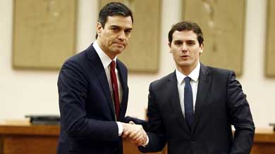 Sánchez y Rivera se reúnen para reafirmar que su acuerdo es la base de las negociaciones MADRID | EUROPA PRESS