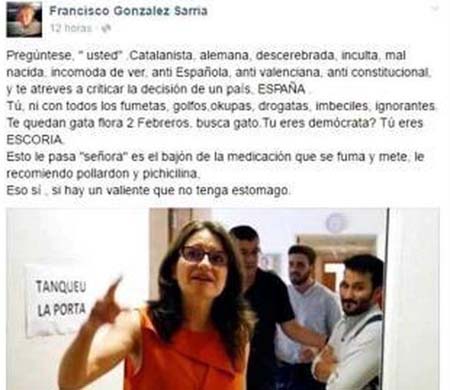 Las 'flores' que Francisco dedicó en facebook a Mónica Oltra