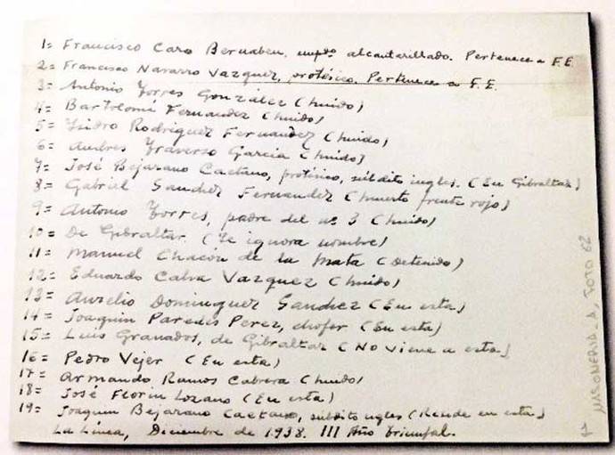 Masonería, documento con listados de posibles masones que pudieron escapar de la represión franquista