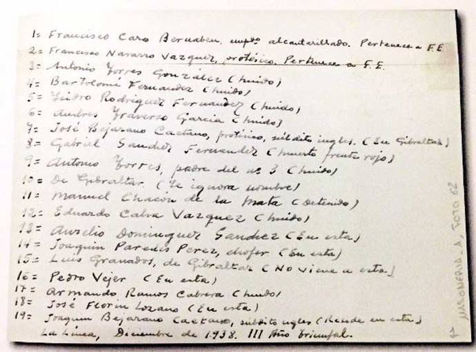 Masonería, documento con listados de posibles masones que pudieron escapar de la represión franquista