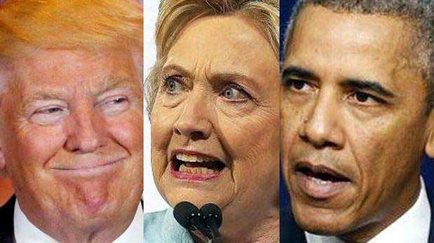 Donald Trump, candidato republicano, y los demócratas Barack Obama y Hillary Clinton. 