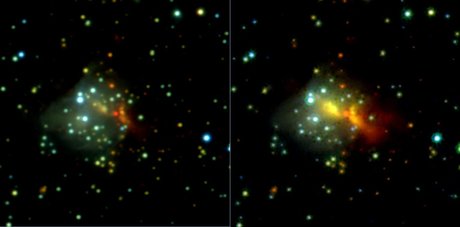 Un estallido estelar revela el mecanismo de formación de las estrellas masivas