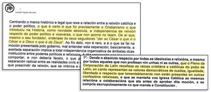 El PP insta a un ayuntamiento gallego a asumir la religión católica por ser la que representa 'valores democráticos'