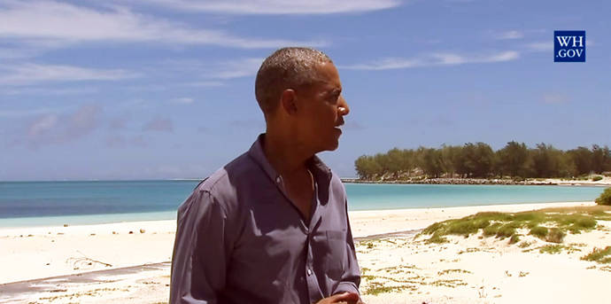 Barack Obama durante su visita a las islas Midway, en Hawái, en septiembre de 2016