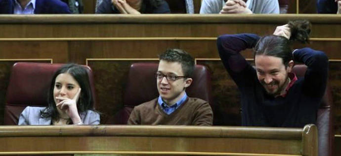 Irene Montero, Íñigo Errejón y Pablo Iglesias en el Congreso de los Diputados