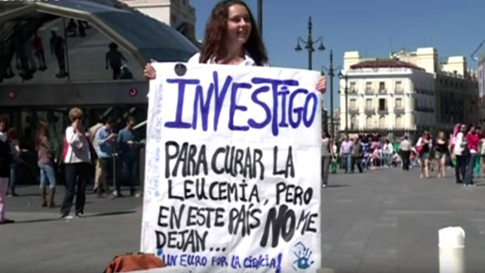 Protesta de científicos en la Puerta del Sol de Madrid, en una imagen de archivo