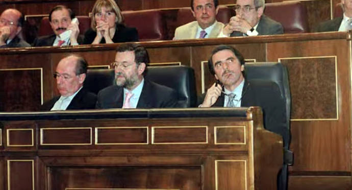 Rodrigo Rato, Mariano Rajoy y José María Aznar en una foto de archivo