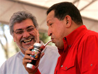 La incontinencia verbal del presidente Chávez, tan dado a opinar sobre temas que le son ajenos, le provoca con frecuencia, enfrentamientos diplomáticos. En la imagen de archivo, junto a su par paraguayo Fernando Lugo. 