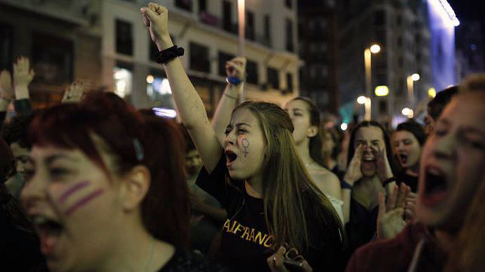 Un momento de la manifestación del 8M en Madrid