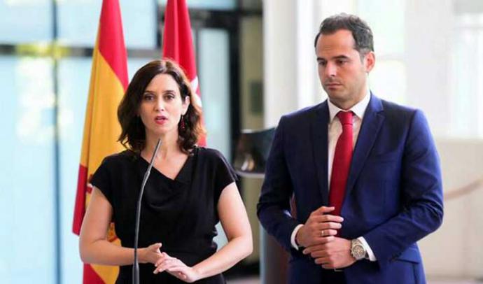 Isabel Díaz Ayuso e Ignacio Aguado, durante la presentación de su acuerdo de gobierno. 